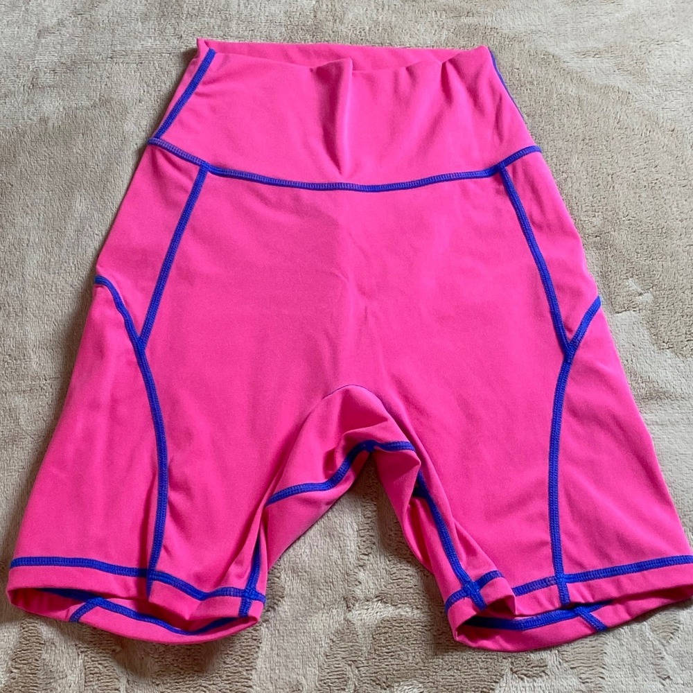 Buffbunny Wave Bike Shorts Miami Vice Neon Pink Blue Contrast Stitch Pockets XS